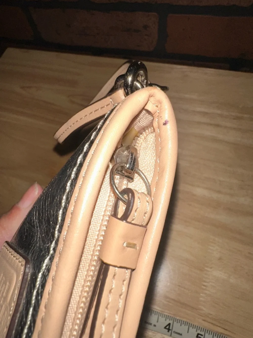 Coach Silver Metallic Wristlet with Nude Trim